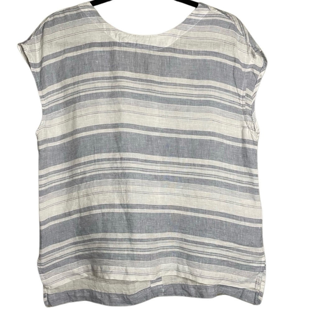 Cynthia Rowley Linen Shirt Womens Small Blue Striped Button Back Nautical Top